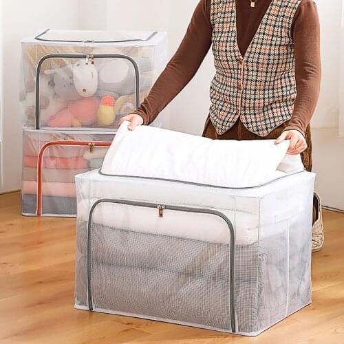 New Steel Frame Clothes Storage Box Large Foldable Household Cotton Linen Waterproof Clothing Finishing Wardrobe Storage Box