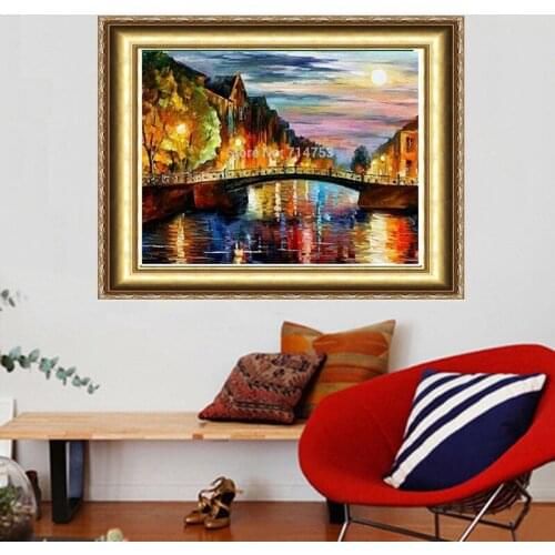 New High Quality Needlework Full Drill Diamond Painting Of Floral Embroidery Kits Series Diamond Mosaic Arch Bridge At Night