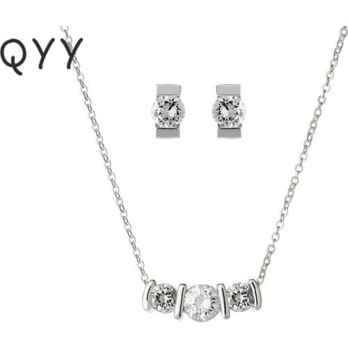 Newest Simple Cubic Zircon Alloy Bridal Jewelry Sets Fashion Wedding Earrings Necklace Set for Bride Bridesmaids