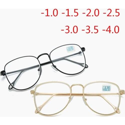 -1 -1.5 -2 -2.5 -3 -3.5 -4 Finished Myopia Glasses Women Men Metal Frame Shortsighted Eyewear Reading Spectacles +50 +75 +100