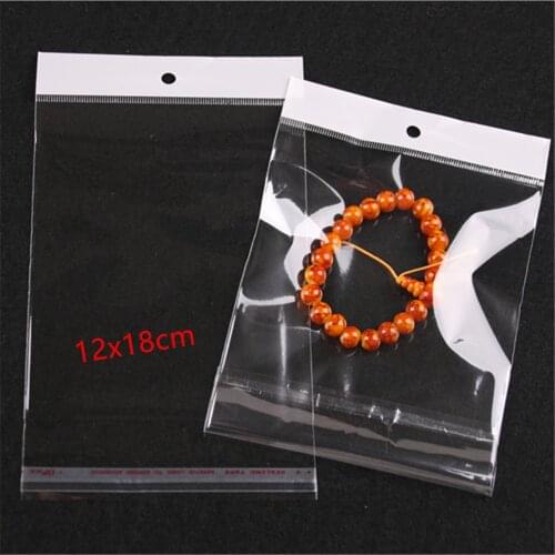 Wholesale 100pcs/lot 12*18cm Plastic Clear Jewelry Accessories Packaging Bags Self Adhesive OPP Bags with Hole