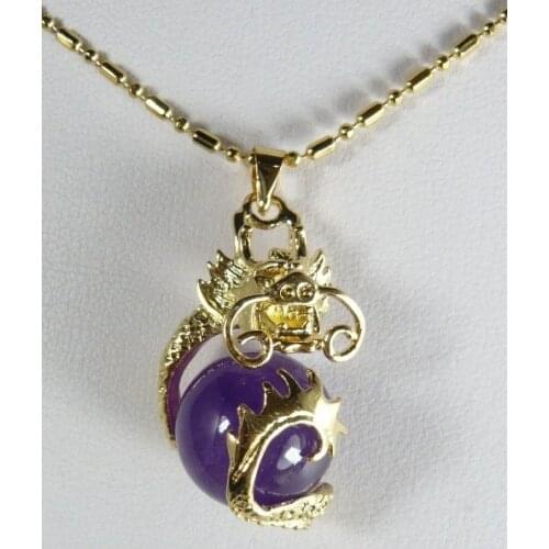 Wholesale Chinese fancy design dragon inlay 12mm dark purple Natural jade pendant jewelry 06