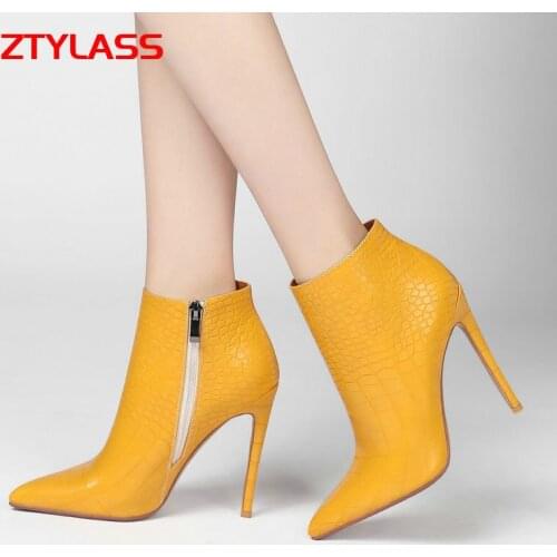 Sexy Stiletto Boots Spring Autumn Women Boots High Heel Ankle Boots Ladies Pointed Toe Winter Short Boots Shoes Black Yellow