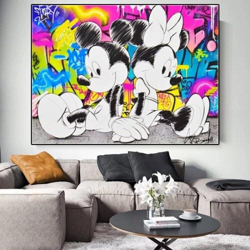 Disney Comics Poster MINNIE & MICKEY in Love Graffiti Art Canvas Paintings and Prints Street Wall Art Picture Home Decor Cuadros