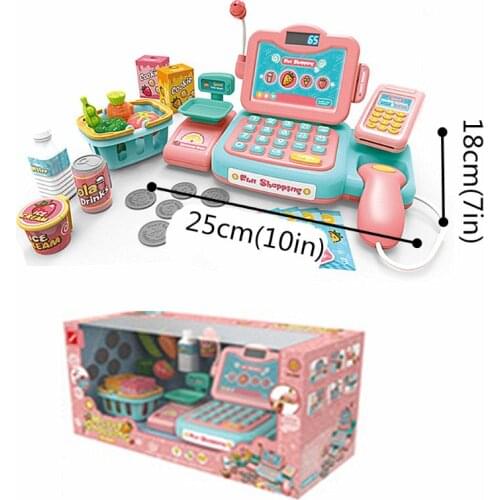 Durable Durable Cash Register Toy Pretend Play Educational Toy With Scanner Sound Music Microphone Calculator Play Money&Grocery