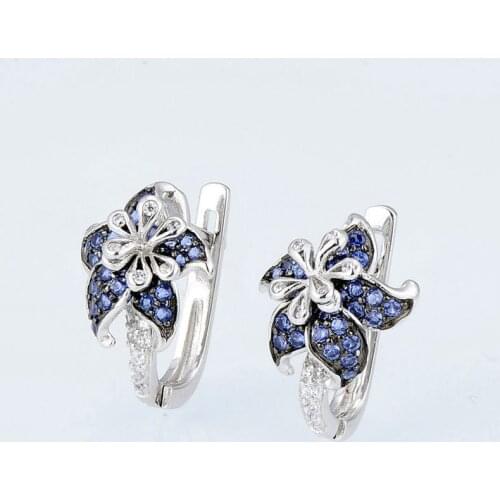 Luxury Female Blue Crystal Stone Earring Charm Silver Color Small Clip Earrings For Women Vintage Flower Zircon Wedding Earrings