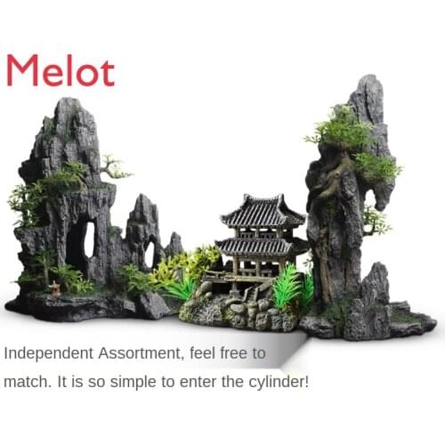Fish Tank Landscape Rockery Aquarium Decorative Resin Jiangnan Cottage Water Town House Yunhe Building Imitating Stone Ornaments