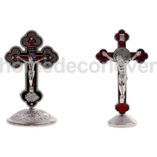 2 Pieces Alloy Jesus Christ Figurine Statue INRI Cross Crucifix for Car House Office Chapel Ornament Adornment