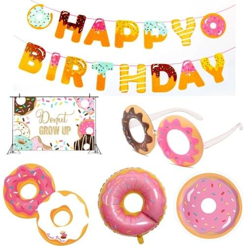 Donut Theme Happy Birthday Party Decoration Background Layout Happy Birthday Decoration For Children Donut Series Balloon Banner