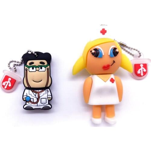 Cartoons Usb Flash Drive Pen Drive 4GB 8GB 16GB White Doctor Nurse Pendrive Memory Usb Stick 32GB 64GB 128GB Flash Memoria Disk