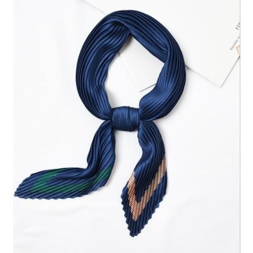Yishine Wrinkle Neck Scarf Women Stripes Print Fashion Crepe Kerchief Scarves New Headband Crumple Handlebag Wraps Scarf