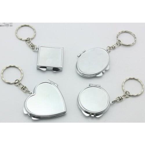 1pcs Normal Magnifying Mirror with keyring Portable Double Side Pocket Make Up Mirror Stainless Steel Frame Cosmetic Makeup