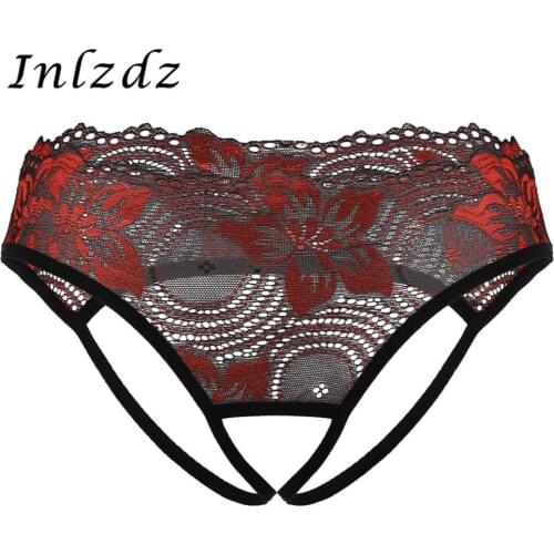 Womens Erotic Sexy Panties See Through Sheer Floral Lace Lingerie Low Rise Crotchless Hot Sexy Thong G-string Briefs Underwear