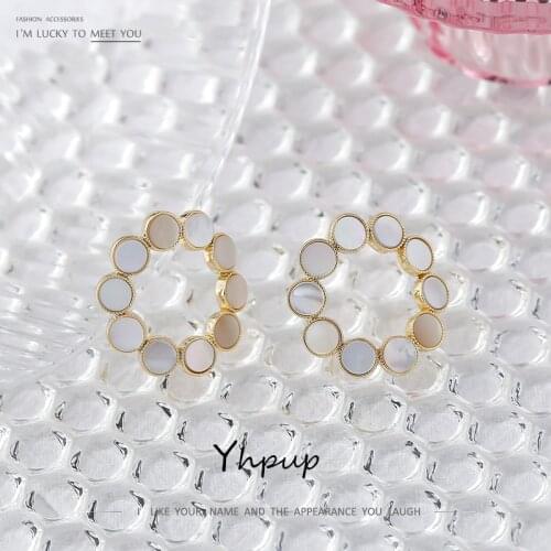 Yhpup Stylish Flower Natural Shell Stud Earrings for Women Exquisite Geometric Metal Earrings Jewelry Boucle D'Oreille Femme New