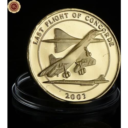 24k Last Flight of Concorde Golden Metal Challenge Coin Home Decor the Worlds First Supersonic Airliner Gold Coin