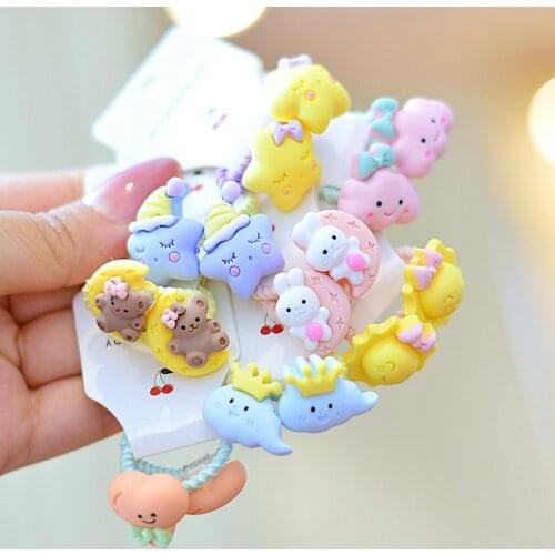 14pcs/set Baby Cartoon Rabbit Ponytail Holder Girls Hair Ties Kid Headbands Small Elastic Hair Band Cloud Girls Hair Accessory