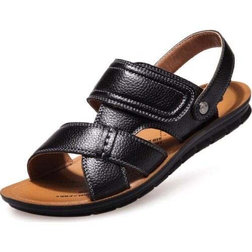 2021 beach summer shoes men sandals PU casual solid slippers comfortable dual-use hook-loop male sandals men shoes plus size