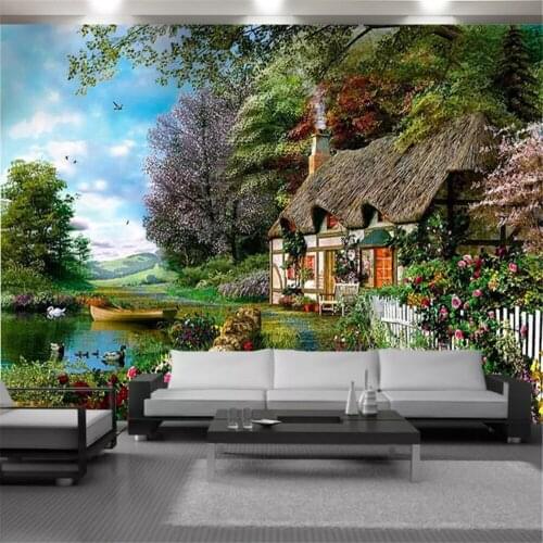 3d Wallpaper Wallcovering Forest Green Trees Red Flowers Beautiful Spring Festival Scenery Home Decor Modern Mural Wallpapers