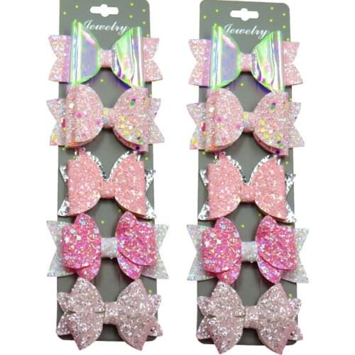 5PCS/Card Lovely Diff Style Pink Ties Bow Creativity Hairpins For Baby Girls Clips Pins Barrette Scrunchy Kids Hair Accessories