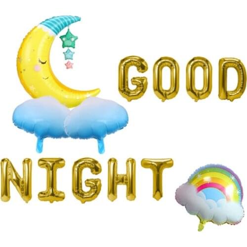 Good Night Banner Mylar Foil Balloon Sleeping on Moon Stars Balloons Clouds Rainbow Childlike Good Night Baby Bedroom Decoration