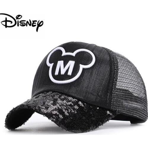 Disney Anime Mickey Mouse Mesh Baseball Cap Childrens Hip Hop Hat Baby Boys Girls Sequin Hat Children Toddler Princess Hat