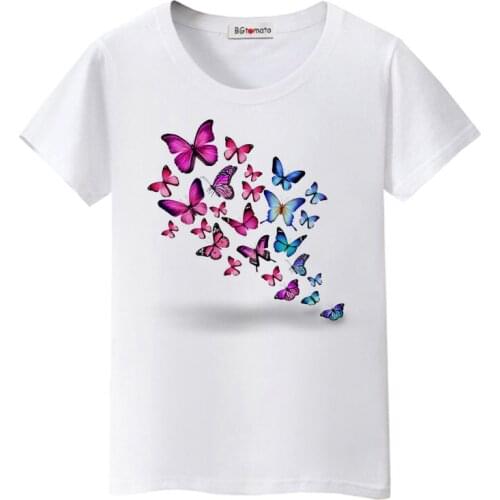 BGtomato New style butterfly tshirt summer beautiful shirts colorful top tees brand new women t-shirt hot sale
