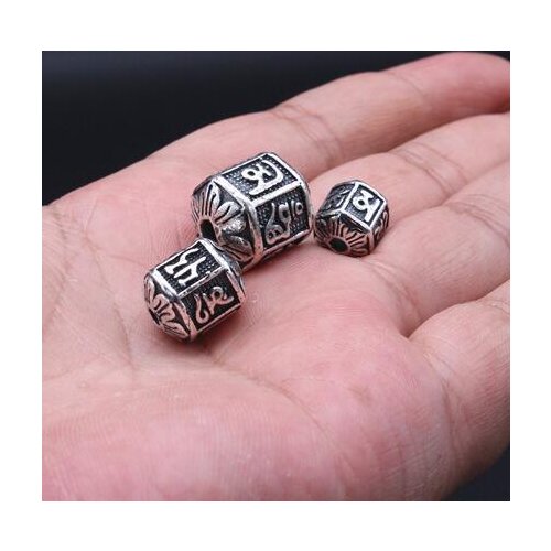 Handmade 100% 999 Silver Tibetan Six Words Proverb Beads Buddhist Words Mantra Beads OM Mani Padme Hum Beads DIY Bracelet