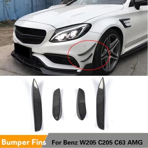 Carbon Fibre / FRP Front Bumper Decoration Fins Canards for Mercedes-Benz C-Class W205 C63 AMG Coupe Sedan 2015 - 2018