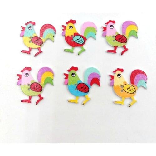 Wooden Button 50Pcs Cartoon Rooster Chicken Wooden Buttons 2 Holes DIY Sewing Scrapbook Decor