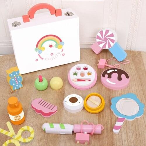 Wooden Candy Cosmetic Box Simulation Eye Shadow Lipstick Makeup Play House for Girls Role Play Dressing Box Toys