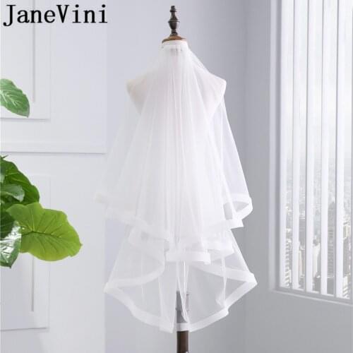 JaneVini Simple Fingertip Wedding Veil Short Vintage Bruidssluier Kort White Ivory Bride Veil With Comb Two-Layer Bridal Veils