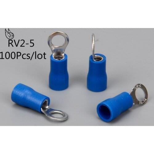 RV2-5 Blue Ring Insulated Wire Connector Electrical Crimp Terminal Cable Connector Wire Connector 100PCS/Pack RV2.5-5 RV