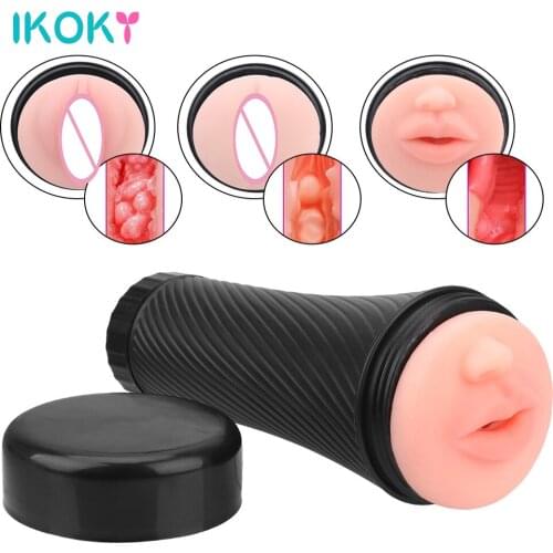 IKOKY Male Masturbator Cup Masturbation Sex Toy for Men Adult Products Realistic Vagina Anal Mouth Aircraft Cup Male Masturbator
