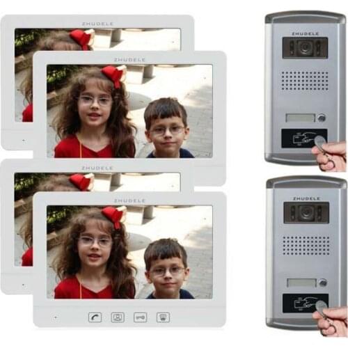 ZHUDELE Inercom System For 2 Doors,4X10.1" Video Door Phone Monitor+Waterproof Explosion-proof Camera,Extra CCTV Camera ID Card