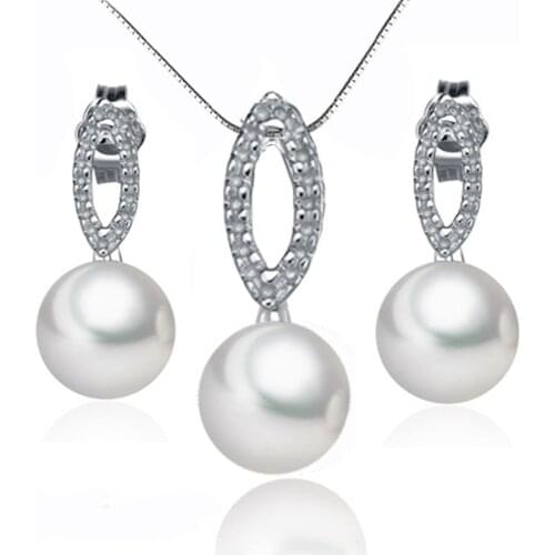 Pearl jewelry set include necklace earrings fine jewelry set 9-10mm natural pearls 925 sterling silver women accessories