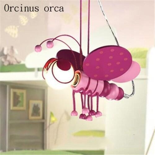 Creative cartoon honeybee chandelier childrens room Princess Room Boy Girl Bedroom personality pink insect ceiling light