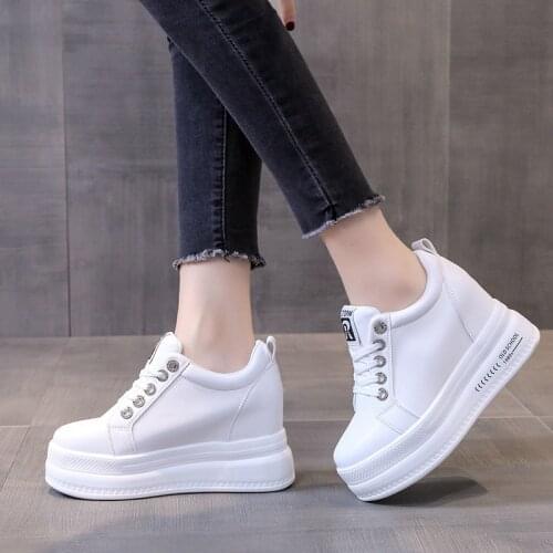 Woman Autumn Comfortable Breathable Women White Shoes 8CM Heels Height Increasing Platform Sneakers Casual Shoes