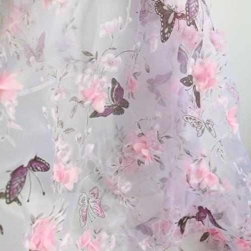 50cm*135cm Dress Gowns Applique Chiffon Fabrics Butterfly Print Organza Lace clothing Material
