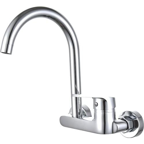 Brass Chrome Wall Mounted Basin Faucet Single Handle Basin Mixer Taps Dual Holes Hot and Cold Water Tap 360 Degree Rotation