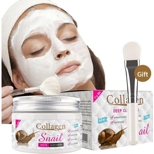 Facial Masks Mud With Brush Moisturizing Oil Control White Clay Face Mask Cleansing Remove Horny Shrink Pores Skin Care Mask