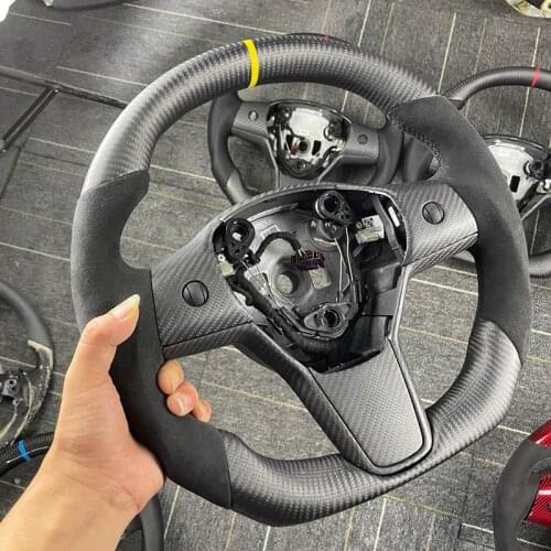 For Tesla Model Y Model 3 2017 2018 2019 2020 2021 Alcantara Display Matte Carbon Fiber Steering Wheel