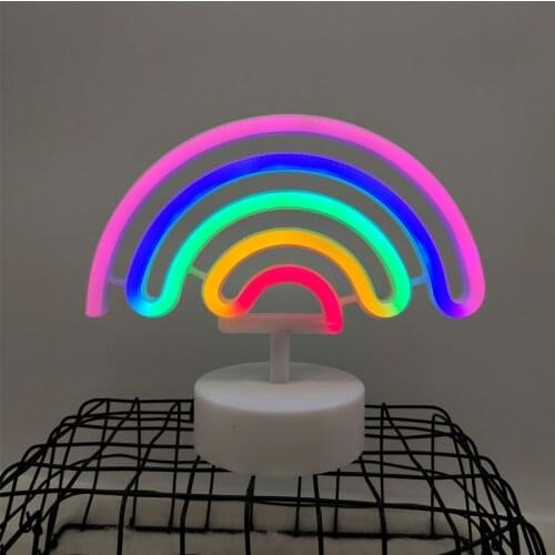 Cute Rainbow LED Neon Light ice Cream Shape Night Light Xmas Party Home Decoration Kids Gift USB/Battery Operated Table Lamp