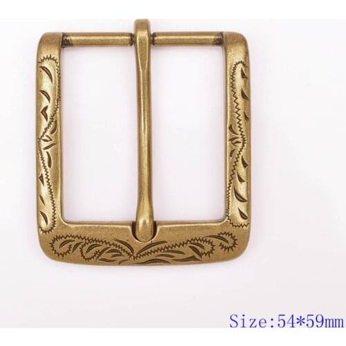 54X59MM (Inner 40MM ) Retro Flower Carved Antique Brass Prong Pin Buckle Men Leather Belt Buckle