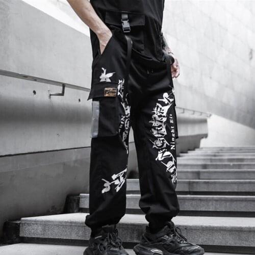 2020 HOT Letters Printed Street Color Spliced Fashion Mens Joggers Cargo Pants Hip Hop Casual Cargo Pencil Trousers Streetwear