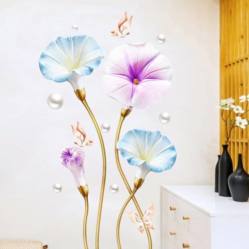 New 5D wall sticker HD morning glory PVC removable waterproof DIY stickers TV backdrop decorative painting creative wallpaper