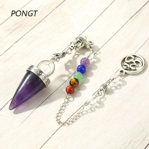 New Arrival Natural Stones Cone Shape Pendulum For Divination Dowsing Reiki Buddha Amulet Healing Crystal 7 Chakra Pendulum