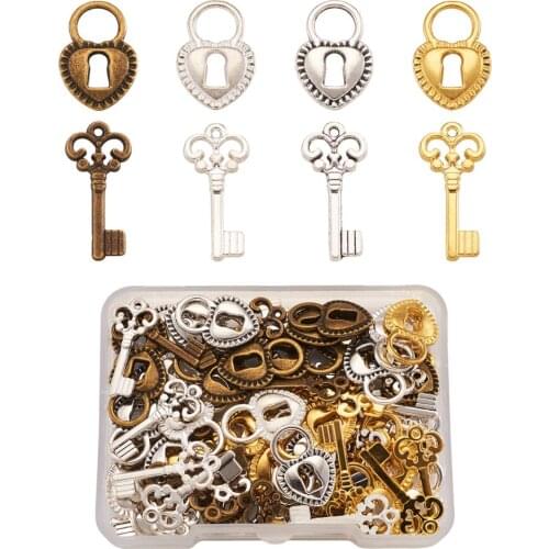 80pcs/box Tibetan Style Mix Color Alloy Pendants Heart Lock & Key Charms Pendant for DIY Necklace Bracelet Jewelry making Decor