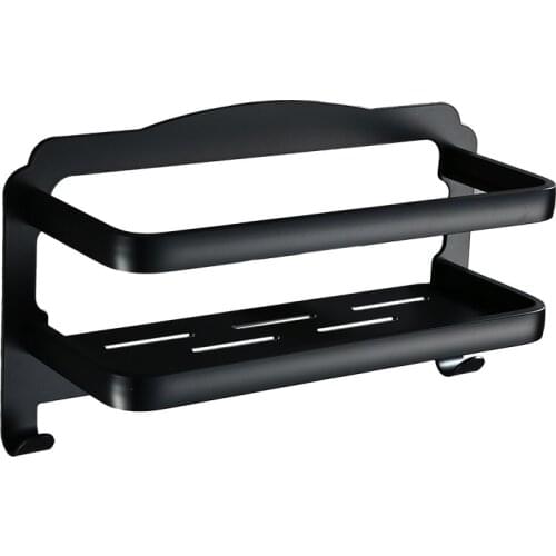 Bathroom Shelf Space Aluminum Shower Rack Corner Shelf Square Bath Shower Shelf Wall Mounted Black Storage Organizer Rack