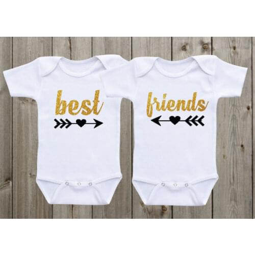 Custom glitter Best Friend Twin newborn infant baby bodysuit onepiece romper Outfit coming Home toddler shirt party favors