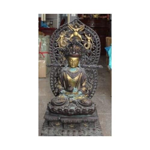 RHS0206 29" Tibet Purple Bronze Gold Gilt Amitayus longevity God Goddess Buddha Statue